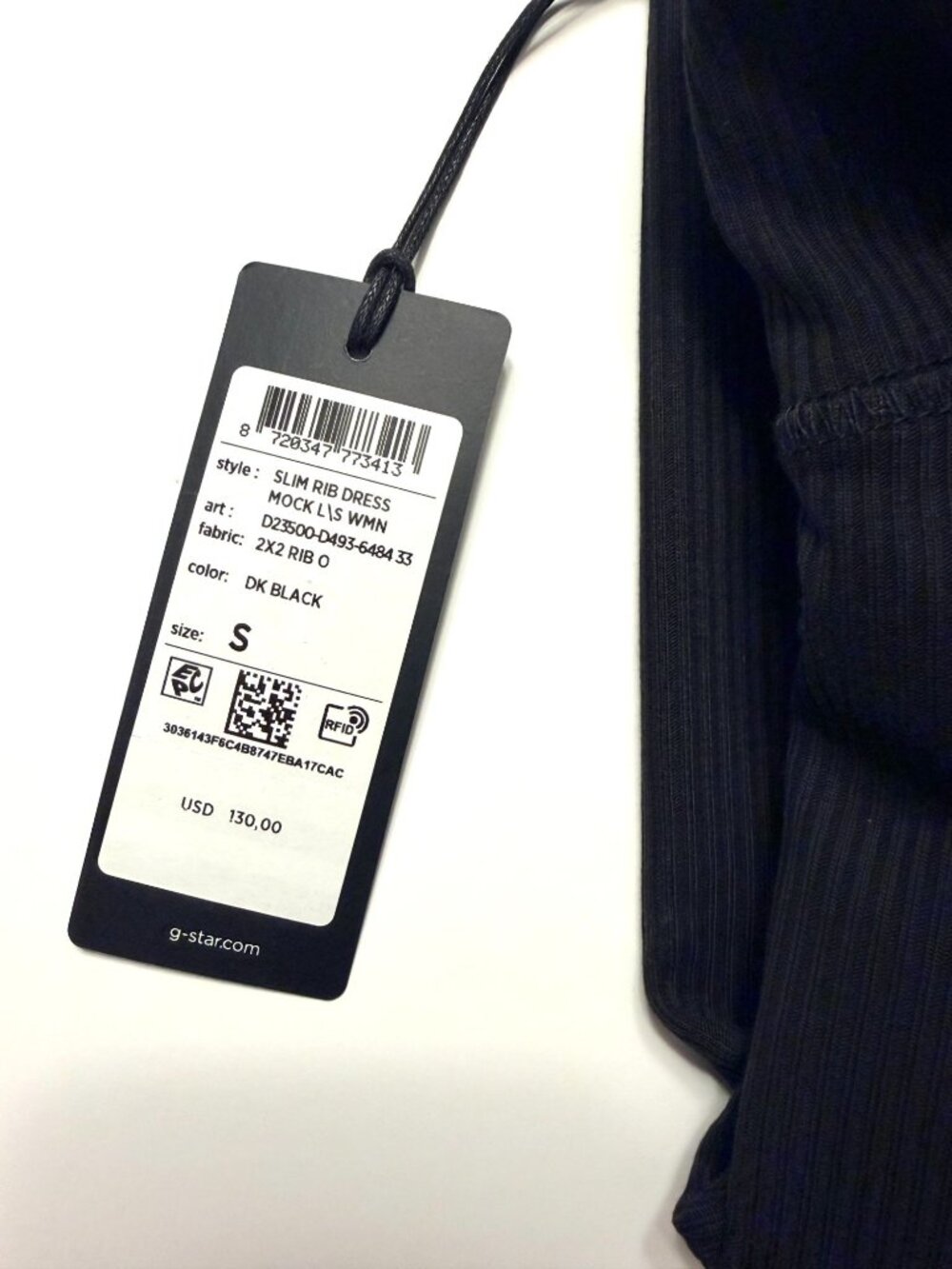 G-Star Raw Slim Rib Long Sleeve Mock Neck Dress | Dark Black | S | NWT - Picture 10 of 13